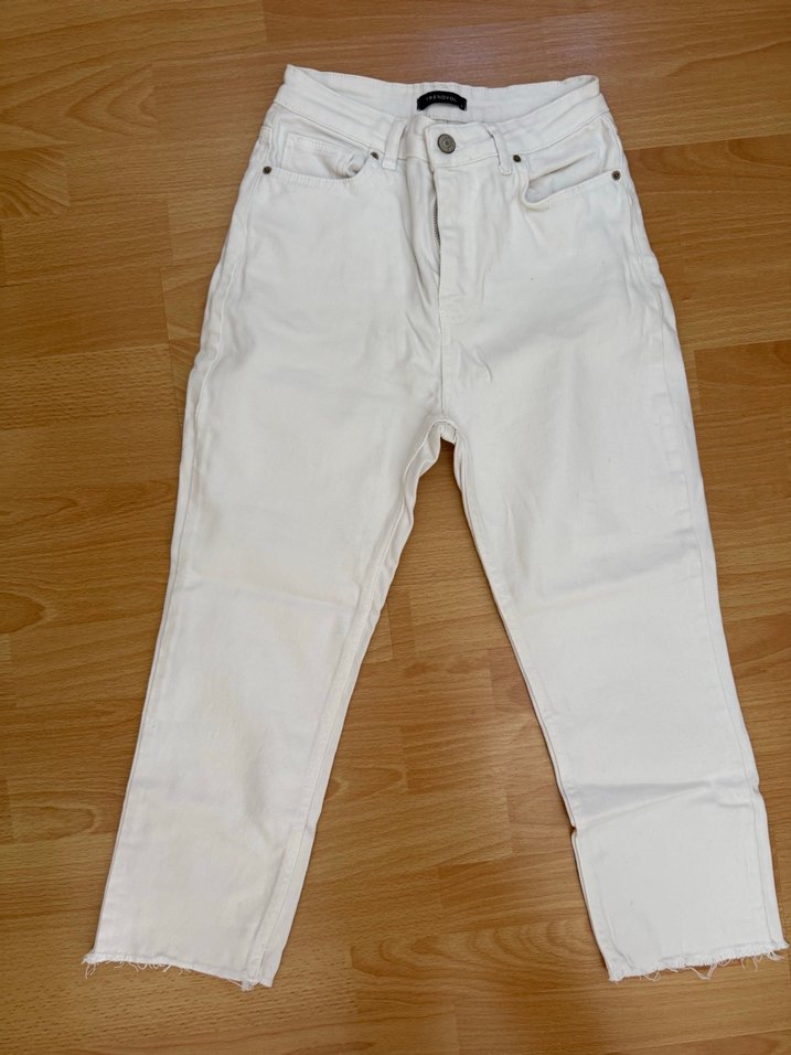 Beyaz MidiKadın Denim Pantolon - Görsel 2