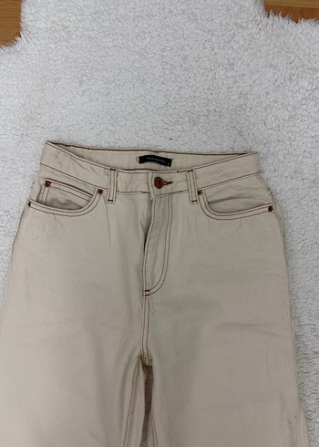 Bej Kadın Bol Kesim Kot Pantolon - Görsel 2