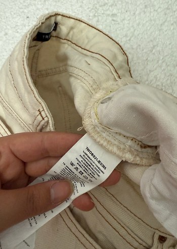 Bej Kadın Bol Kesim Kot Pantolon - Görsel 4