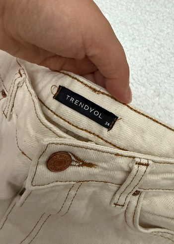 Bej Kadın Bol Kesim Kot Pantolon - Görsel 3