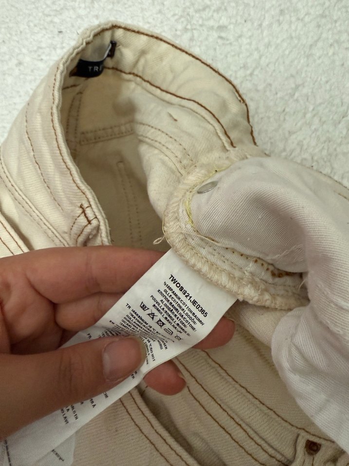 Bej Kadın Bol Kesim Kot Pantolon - Görsel 4