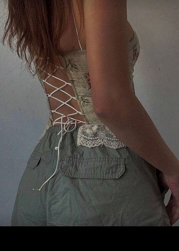 Dantel Detaylı Çiçekli Mini Bustier - Görsel 2