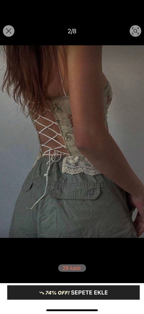 Dantel Detaylı Çiçekli Mini Bustier - Görsel 2