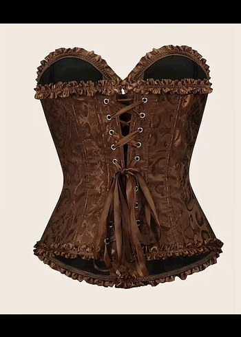 Dantel Detaylı Kahverengi Gotik Straplez Büstiyer - Görsel 2