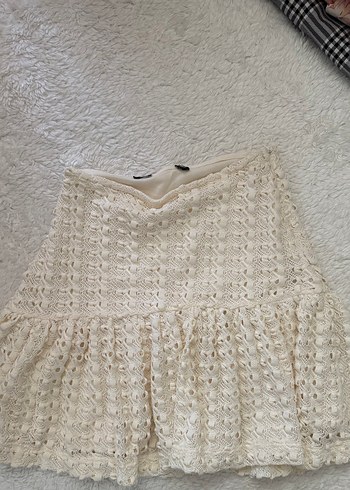 xs Beden beyaz Renk Dantel Detaylı Örme Mini Etek