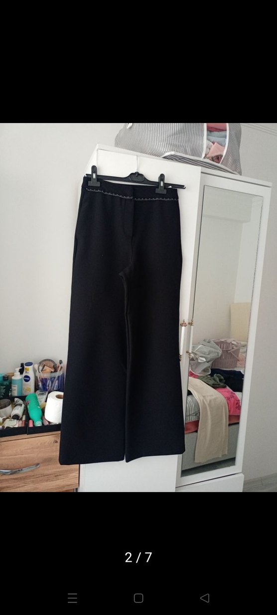 Siyah Kemerli Kadın Kumaş Pantolon - Görsel 2