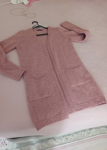 Pembe Midi Örgü Salaş Hırka - Görsel 5