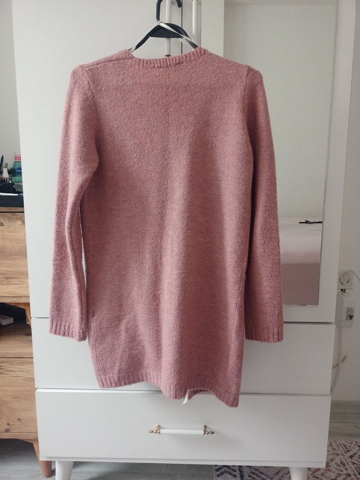 Pembe Midi Örgü Salaş Hırka - Görsel 2