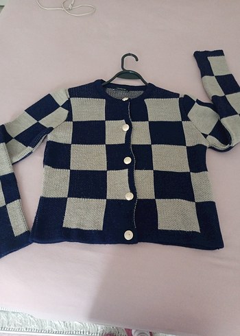 Düğmeli Kareli Midi Hırka - Görsel 3