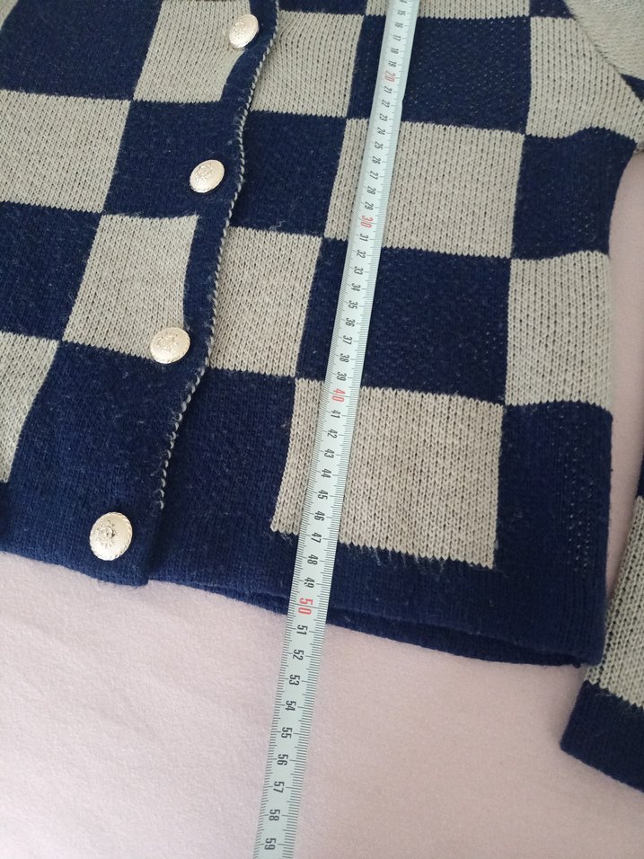 Düğmeli Kareli Midi Hırka - Görsel 4