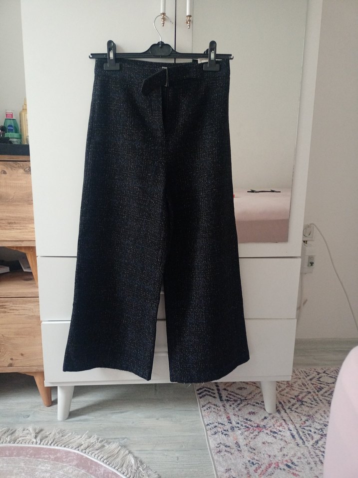 Gri Midi Kumaş Kadın Pantolon - Görsel 3