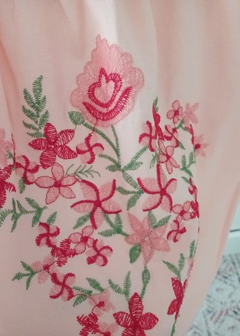 Pembe Nakışlı Uzun Kollu Bohem Bluz - Görsel 5