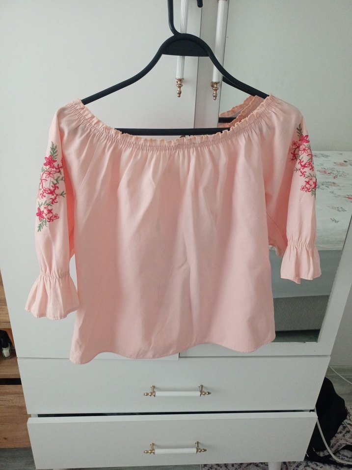 Pembe Nakışlı Uzun Kollu Bohem Bluz - Görsel 4