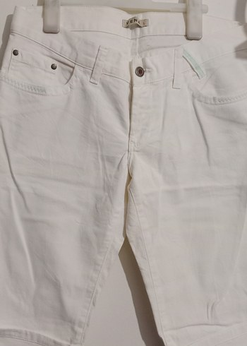 Kadın Beyaz Bermuda Şort Pamuk - Görsel 3