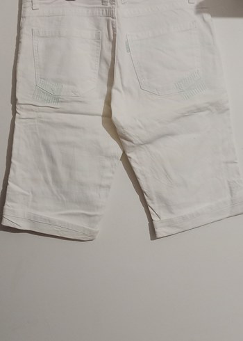 Kadın Beyaz Bermuda Şort Pamuk - Görsel 5