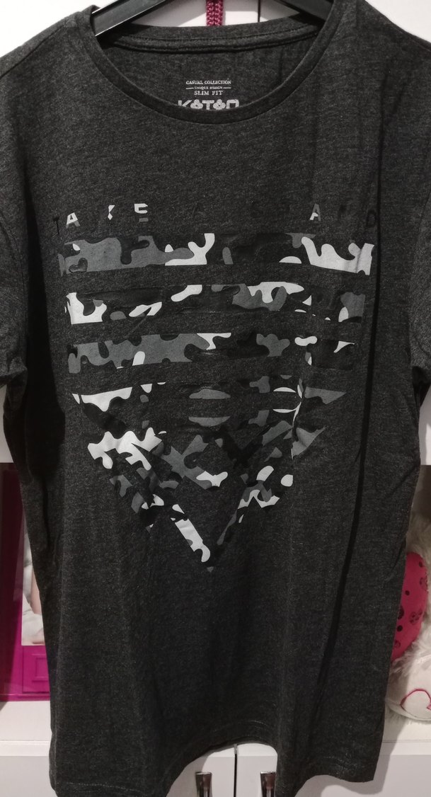 Gri Kamuflaj Desenli Kemerli Erkek Tişört - Görsel 2