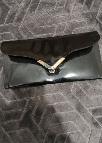 Siyah Parlak Deri Kadın Clutch Çanta - Görsel 3