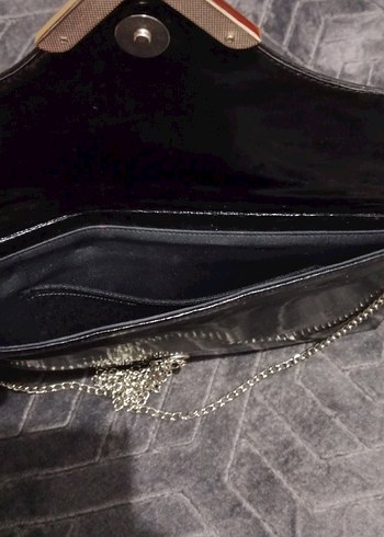 Siyah Parlak Deri Kadın Clutch Çanta - Görsel 6