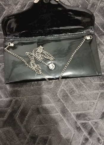 Siyah Parlak Deri Kadın Clutch Çanta - Görsel 5
