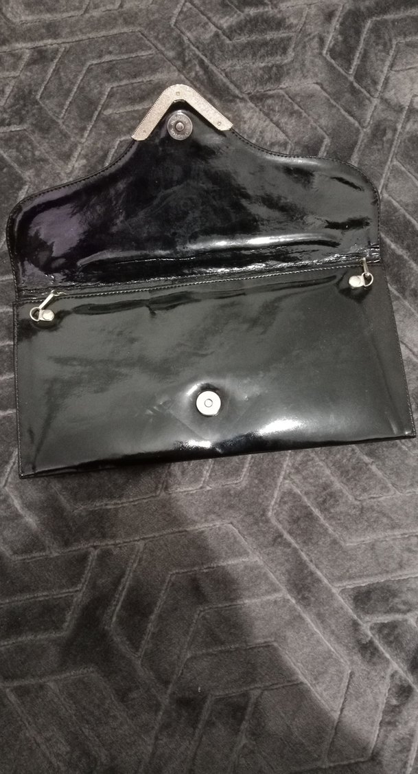 Siyah Parlak Deri Kadın Clutch Çanta - Görsel 4