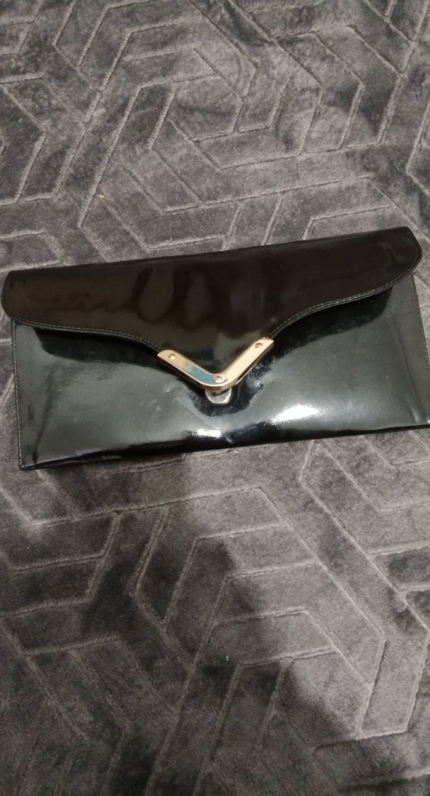 Siyah Parlak Deri Kadın Clutch Çanta - Görsel 3