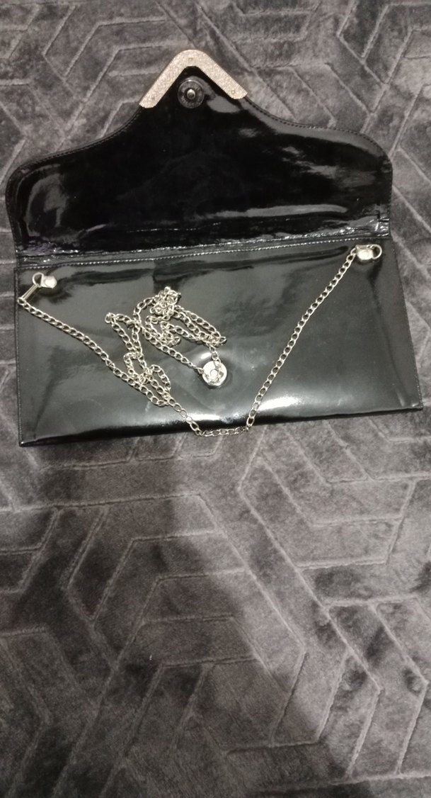 Siyah Parlak Deri Kadın Clutch Çanta - Görsel 5