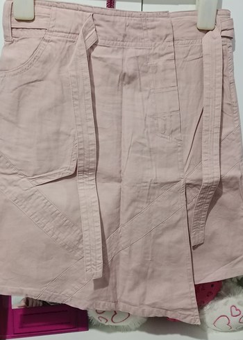 Pembe Keten Kemerli Mini Etek - Görsel 2