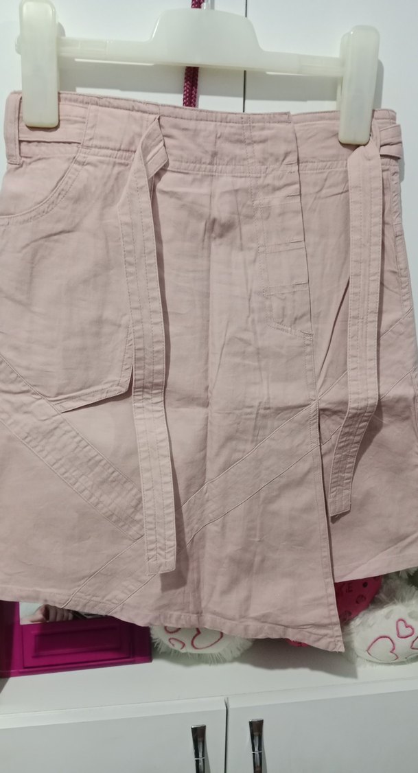 Pembe Keten Kemerli Mini Etek - Görsel 2