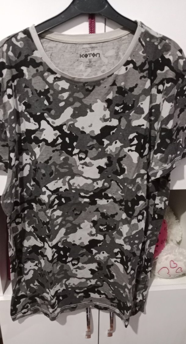 Gri Kamuflaj Erkek Tişörtü, Kısa Kollu, Salaş - Görsel 2