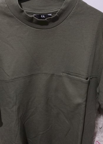 Erkek Haki Oversize Kısa Kollu Tişört - Görsel 3