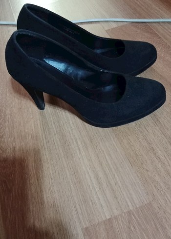 Decathlon Siyah Süet Platform Topuklu Kadın Stiletto