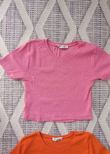 Diğer 2 Li Kisa Kollu Bisiklet Yaka Crop Ust