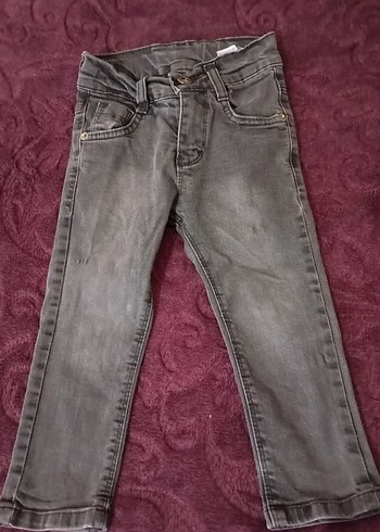 Düğmeli Gri Erkek Çocuk Denim Pantolon
