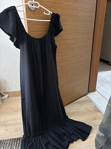 Kare yaka keten elbise - Görsel 5