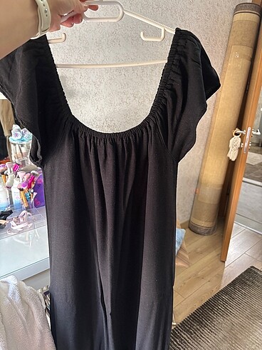 Kare yaka keten elbise - Görsel 7