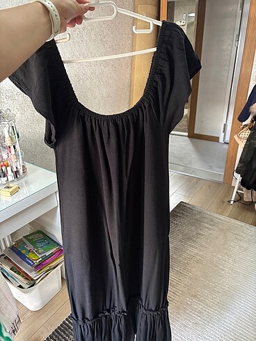 Kare yaka keten elbise - Görsel 6