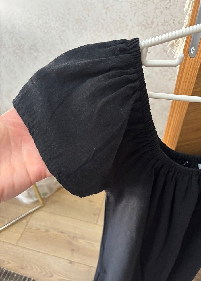 Kare yaka keten elbise - Görsel 3