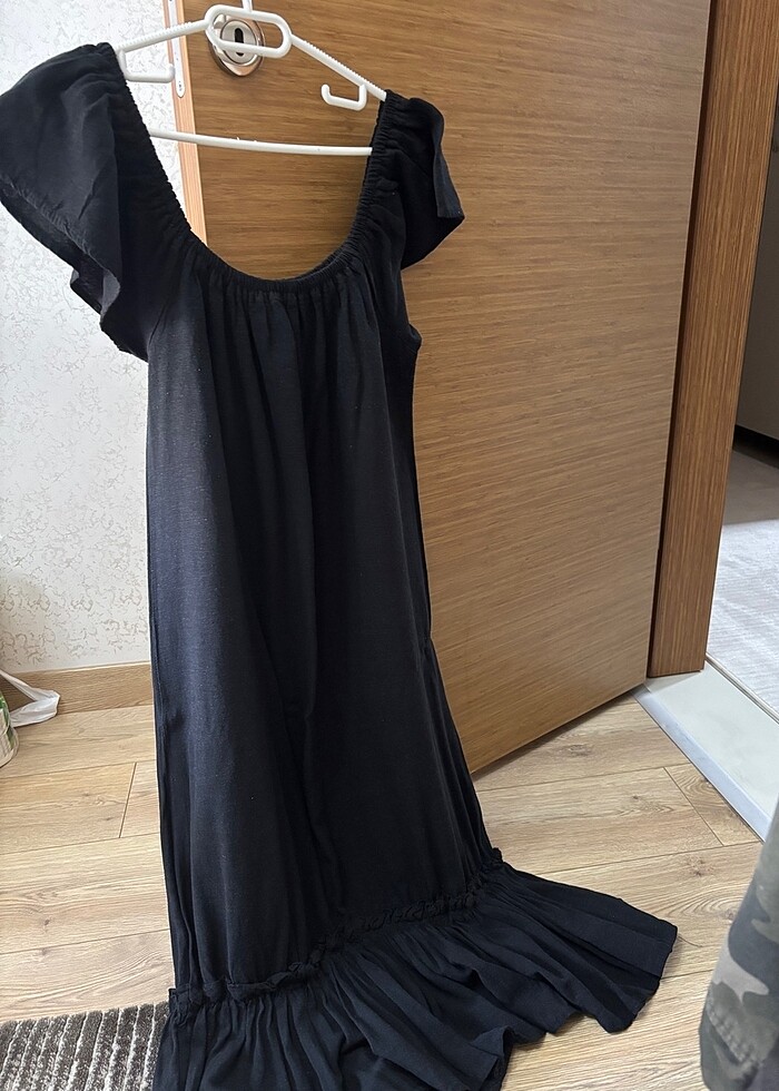 Kare yaka keten elbise - Görsel 5