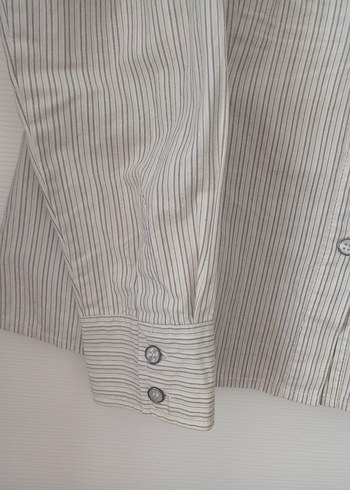 Bej Düğmeli Keten Kadın Gömlek - Görsel 5