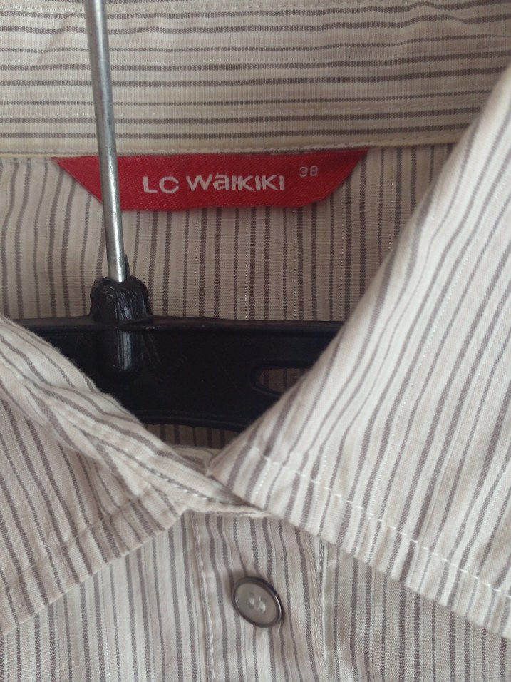 Bej Düğmeli Keten Kadın Gömlek - Görsel 2