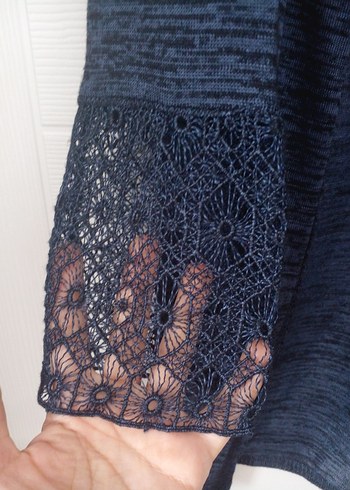 Lacivert Uzun Keten Salaş Kadın Hırka - Görsel 3