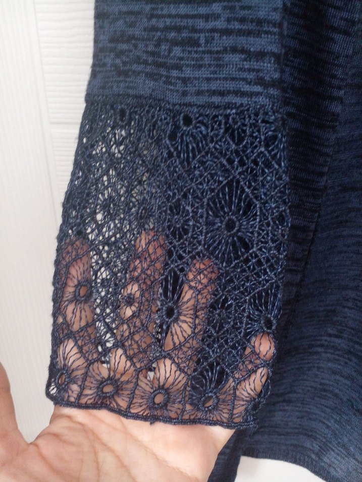 Lacivert Uzun Keten Salaş Kadın Hırka - Görsel 3