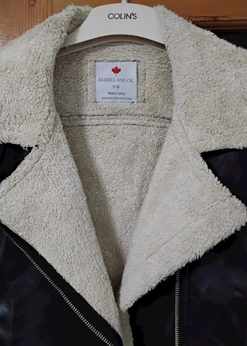 Siyah Deri Biker Ceket, Kürklü Yaka - Görsel 2