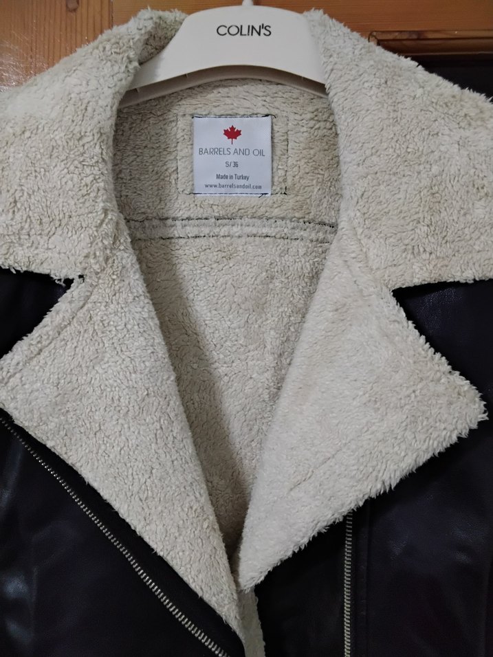 Siyah Deri Biker Ceket, Kürklü Yaka - Görsel 2