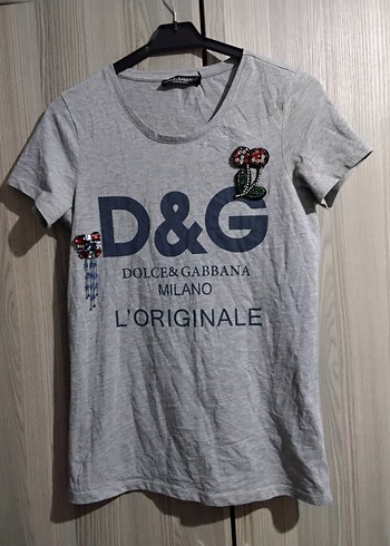 D&G Gri Kız Tişörtü, Kısa Kollu, Baskılı - Görsel 2