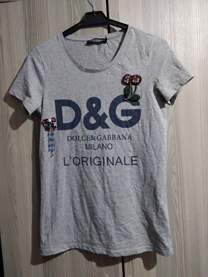 D&G Gri Kız Tişörtü, Kısa Kollu, Baskılı - Görsel 2