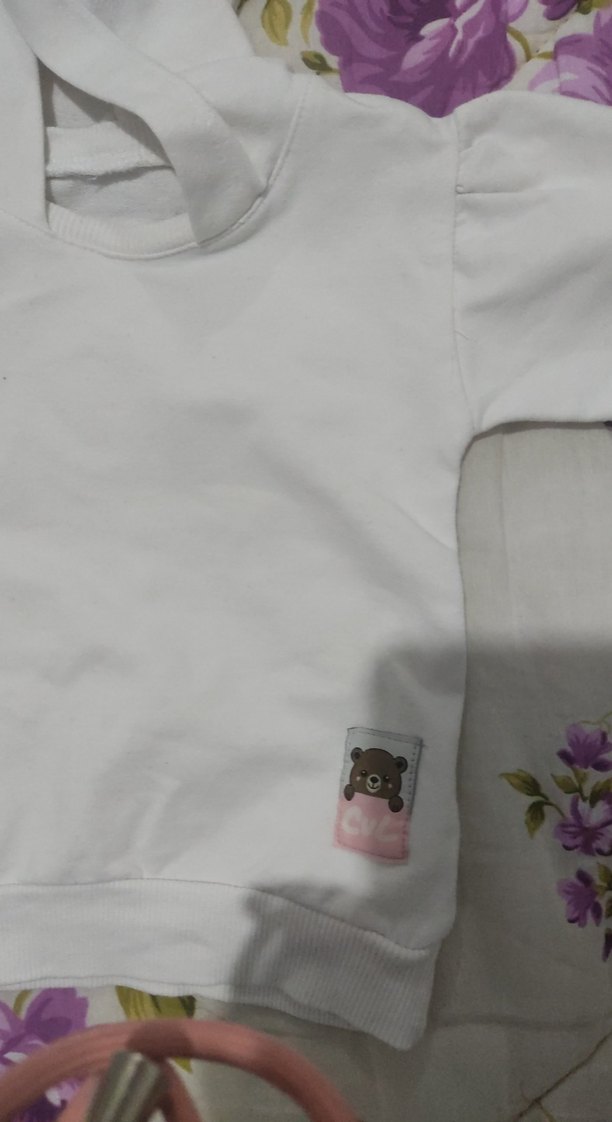 Beyaz Kapüşonlu Kız Sweatshirt - Görsel 2