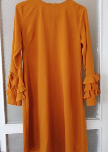 Sarı Midi Renkli Kolları Volanlı Tunik
