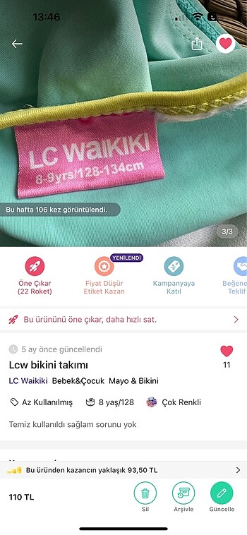 7 Yaş Beden Lcw kız cocuk bikini