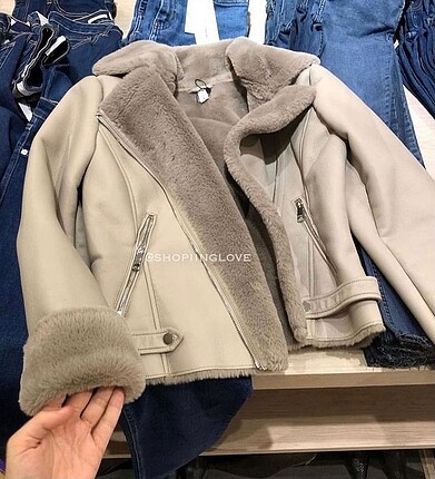 Bej Kürklü Biker Mont